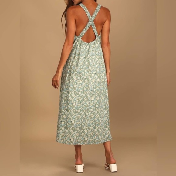 Among the Meadow Sage Green Floral Print Midi Dress - Picture 4 of 6